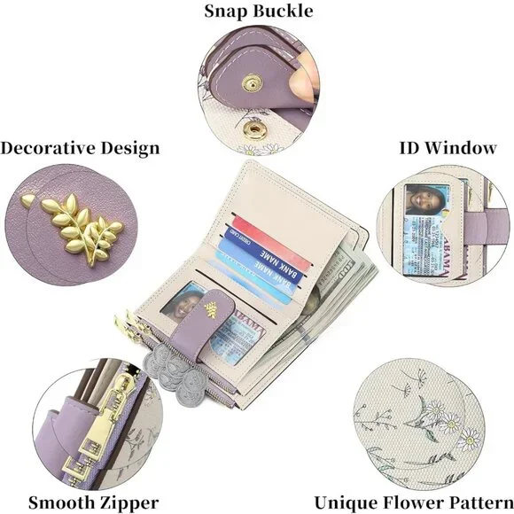 Floral Purple and Cream Women's Wallet - Picture 5 of 7